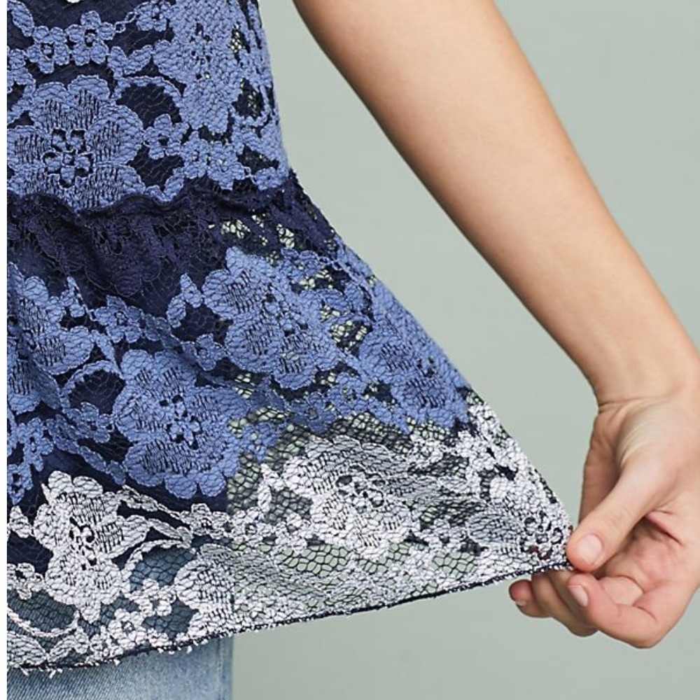 Eva Franco Anthropologie Blue Lace Peplum Top - Picture 4 of 6